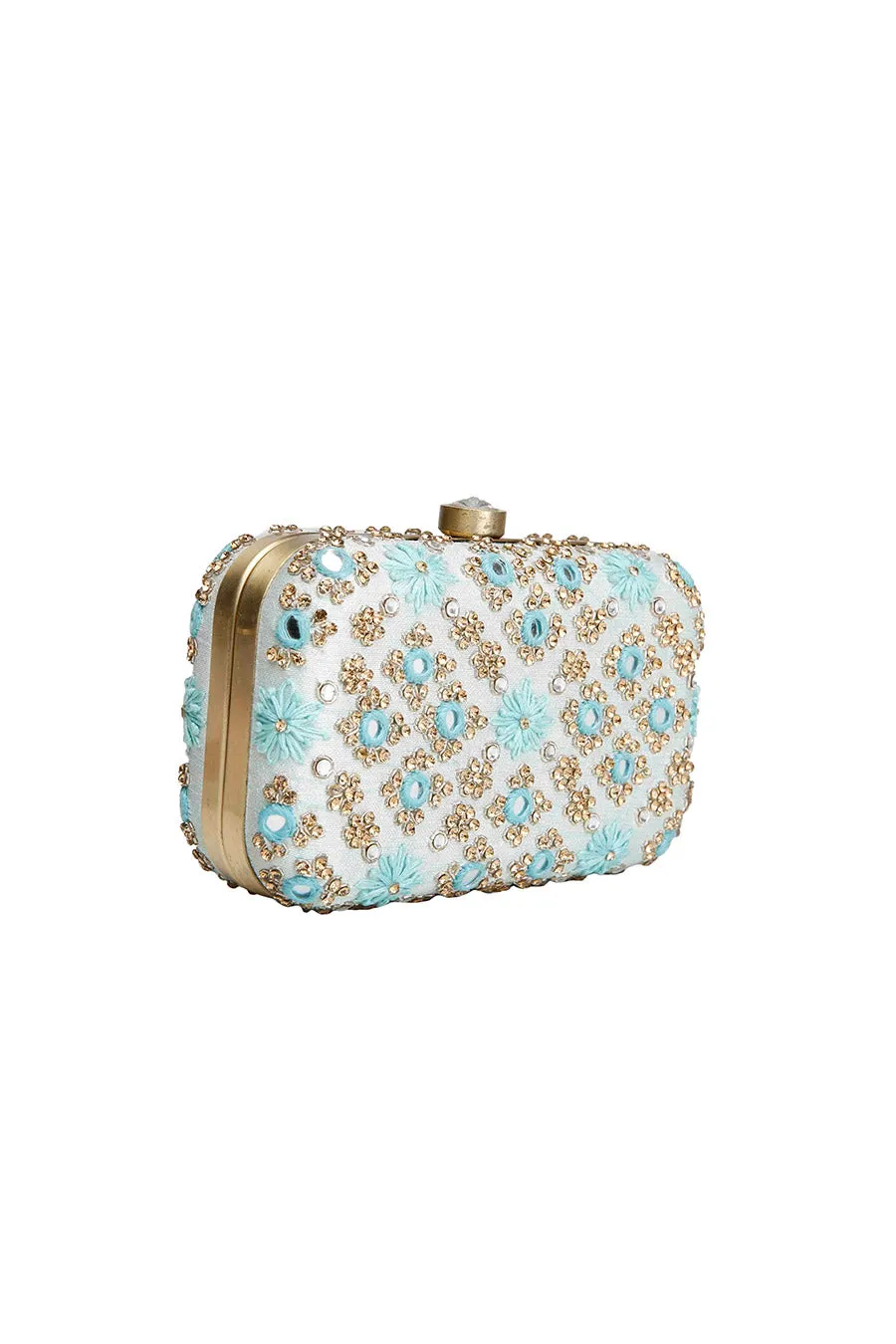 Ice Blue Mirrorwork Box Clutch