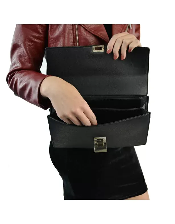 JORDAN EVENING PURSE SHOULDER STRAP CLUTCH BAG IN BLACK SYNTHETIC LEATHER