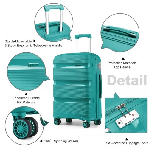 Kono 24 Inch Bright Hard Shell PP Suitcase - Classic Blue/Green Collection | Durable & Stylish Luggage