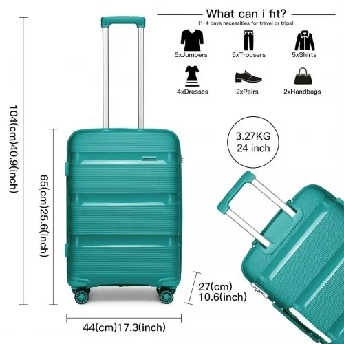 Kono 24 Inch Bright Hard Shell PP Suitcase - Classic Blue/Green Collection | Durable & Stylish Luggage