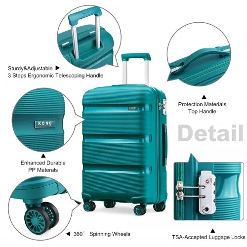 Kono 24 Inch Bright Hard Shell PP Suitcase - Classic Blue/Green Collection | Durable & Stylish Luggage