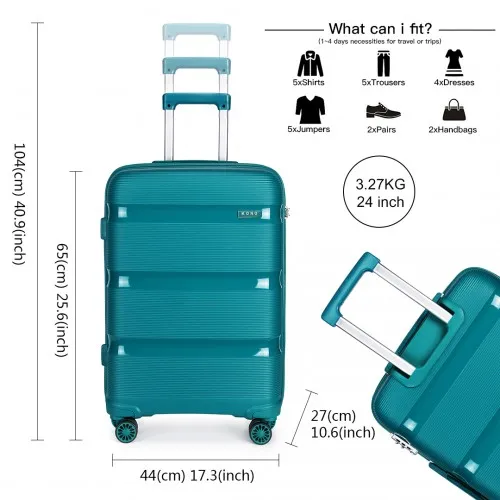 Kono 24 Inch Bright Hard Shell PP Suitcase - Classic Blue/Green Collection | Durable & Stylish Luggage