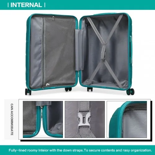 Kono 28 Inch Lightweight Polypropylene Hard Shell Suitcase with TSA Lock - Teal | Durable Travel Luggage with 360° Spinner Wheels