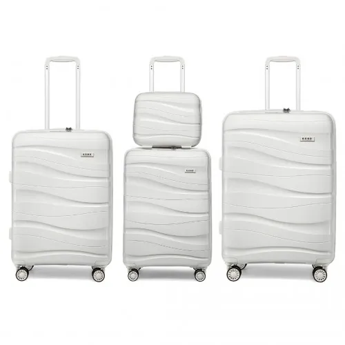 Kono Lightweight Polypropylene Hard Shell 4 Piece Suitcase Set with TSA Lock and Vanity Case - Cream White