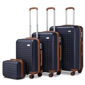 Kono Navy ABS Hard Shell Suitcase Set with TSA Lock & Vanity Case - 4 Piece Set