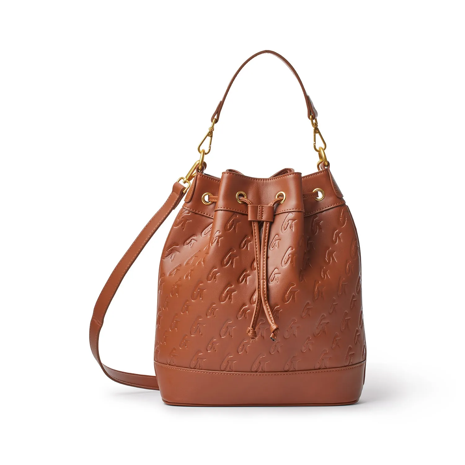 LARGE MONOGRAM BUCKET BAG - BROWN