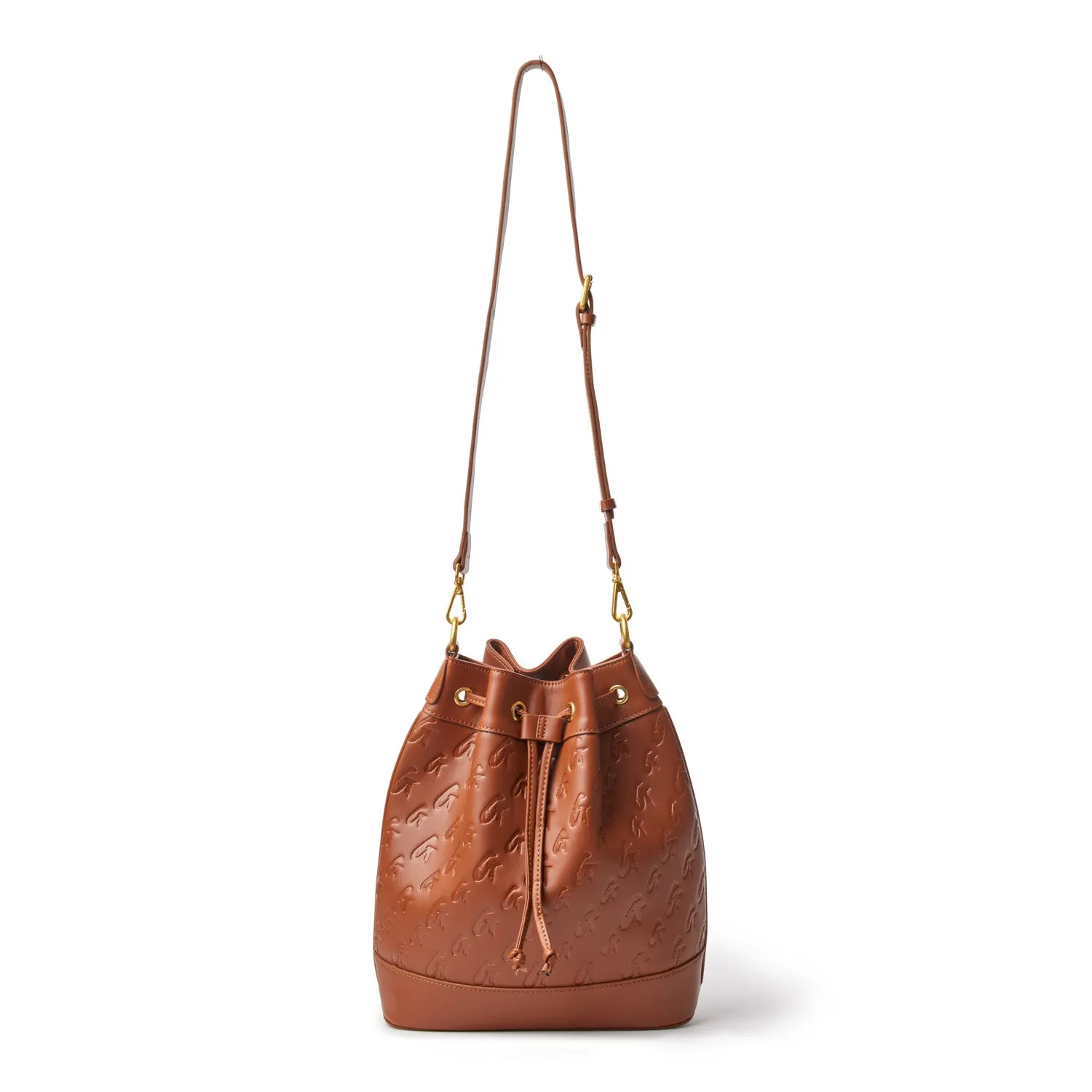 LARGE MONOGRAM BUCKET BAG - BROWN