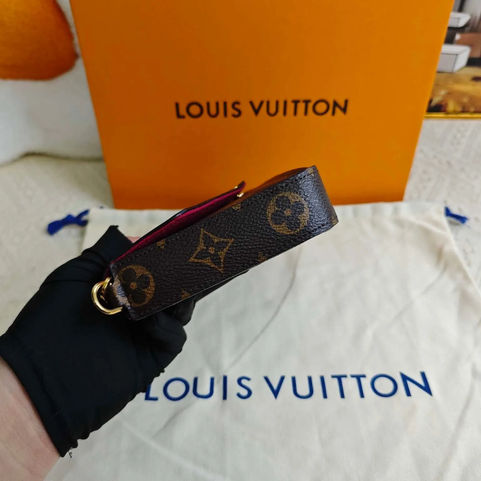 Louis Vuitton Monogram Pochette Felicie Brown Pink Chain Wallet