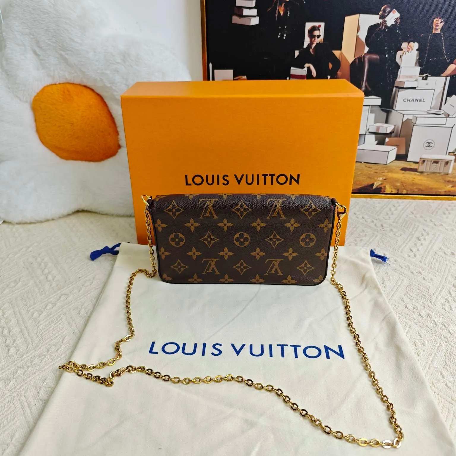 Louis Vuitton Monogram Pochette Felicie Brown Pink Chain Wallet