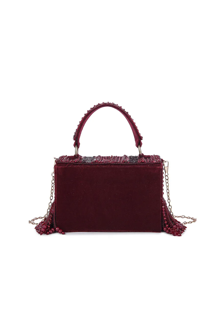 Maroon Minaa Hand-Embroidered Box Clutch