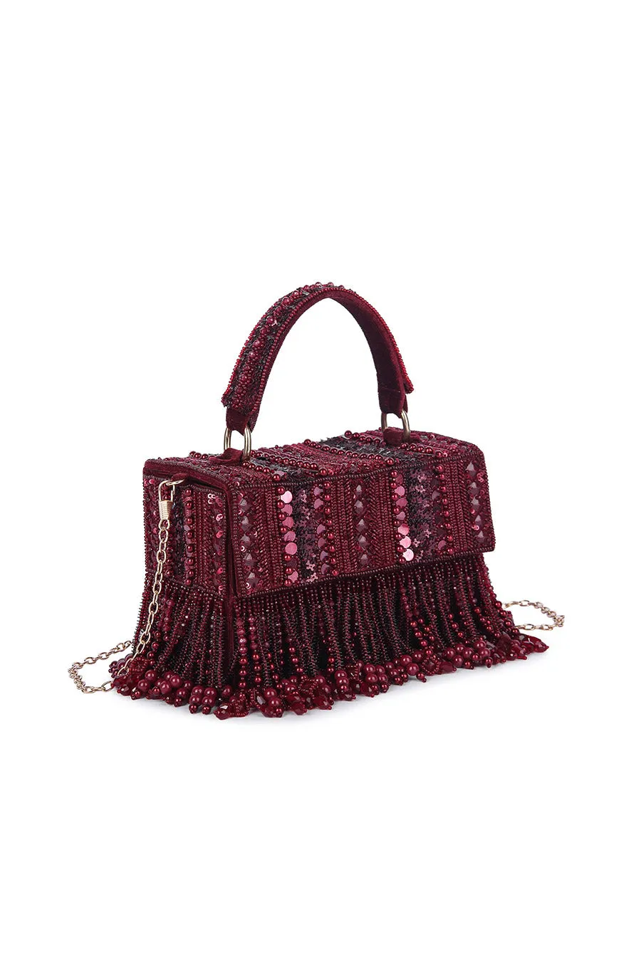 Maroon Minaa Hand-Embroidered Box Clutch