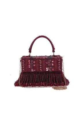 Maroon Minaa Hand-Embroidered Box Clutch