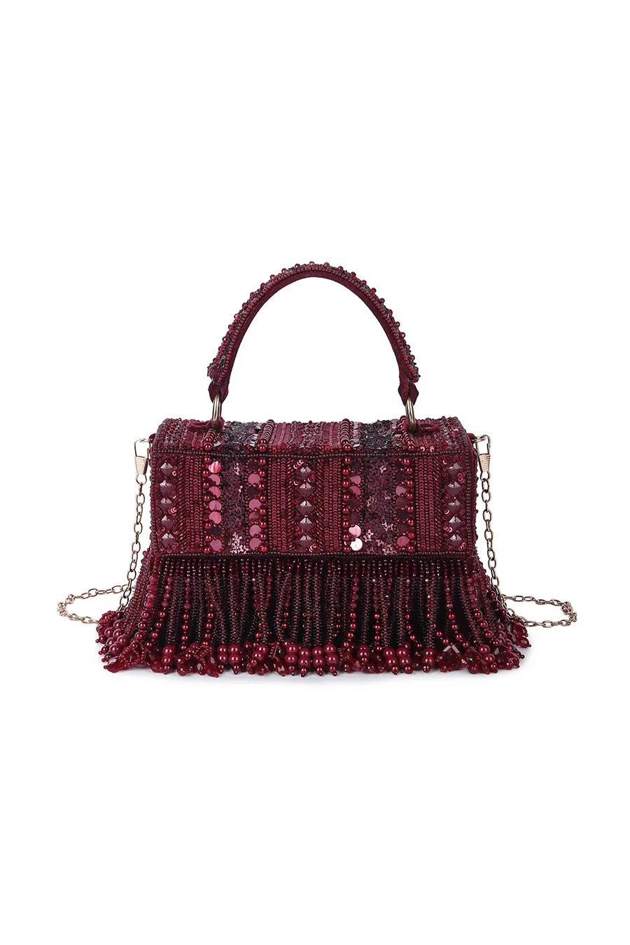 Maroon Minaa Hand-Embroidered Box Clutch