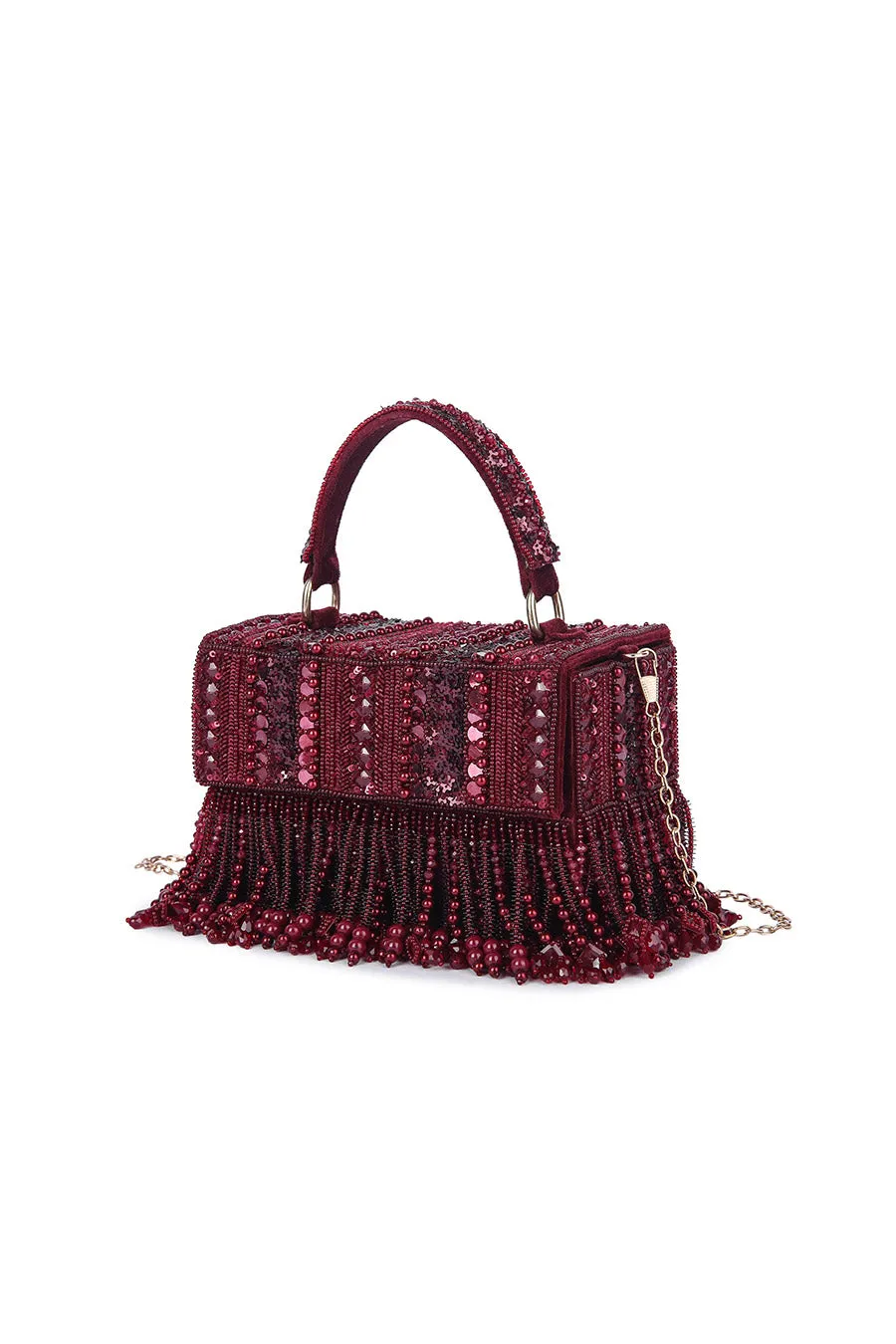 Maroon Minaa Hand-Embroidered Box Clutch