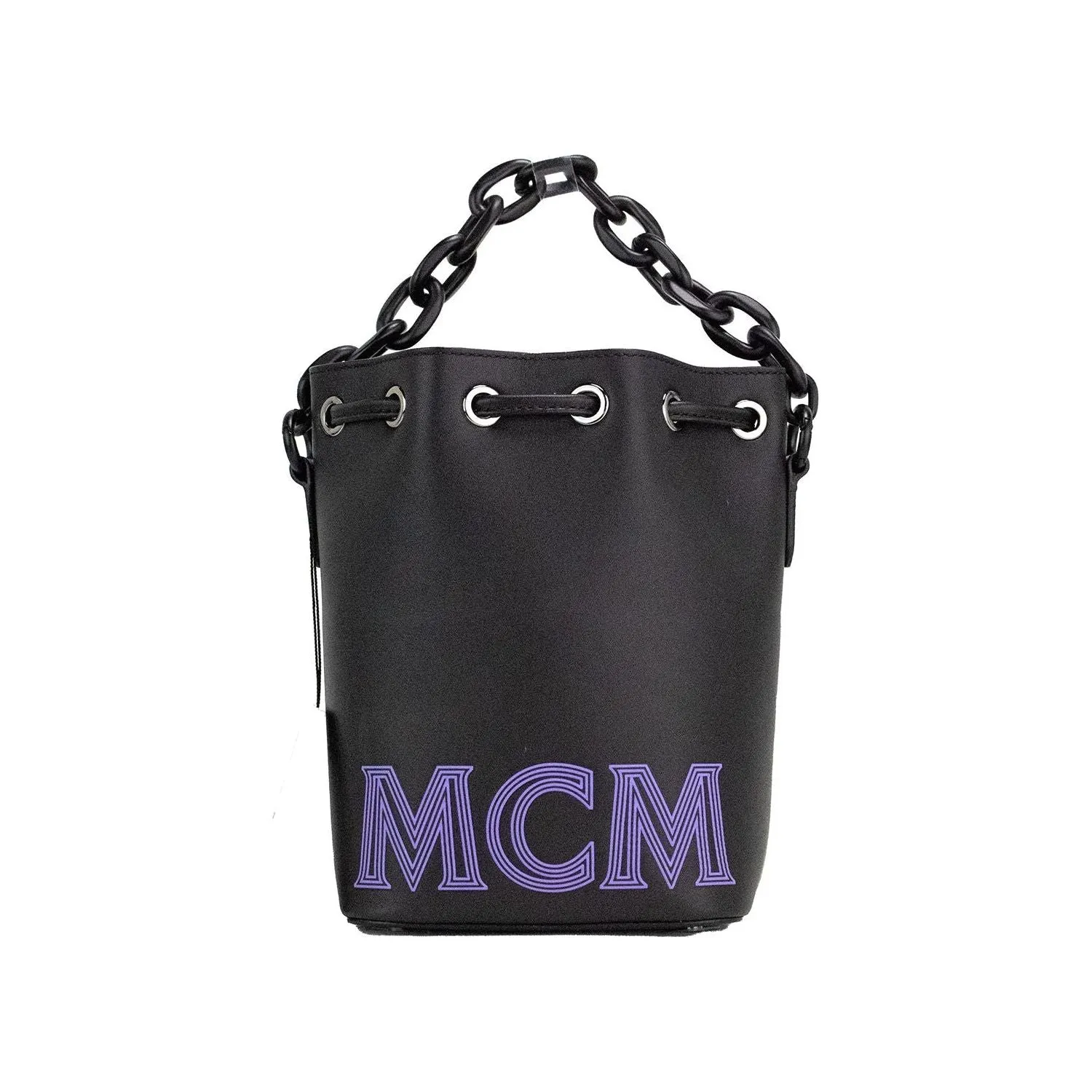 MCM Mini Black Purple Smooth Leather Chain Shoulder Drawstring Bucket Handbag