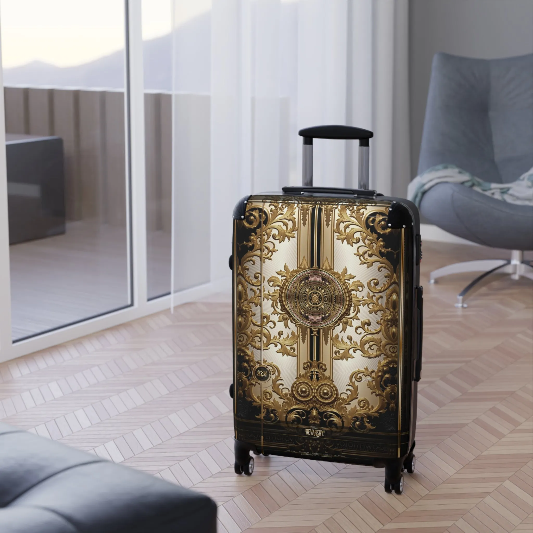 Royal Emblem Suitcase Golden Baroque Luggage Premium Hard Shell Carry-on Suitcase Luxury Travel Suitcase | D20207