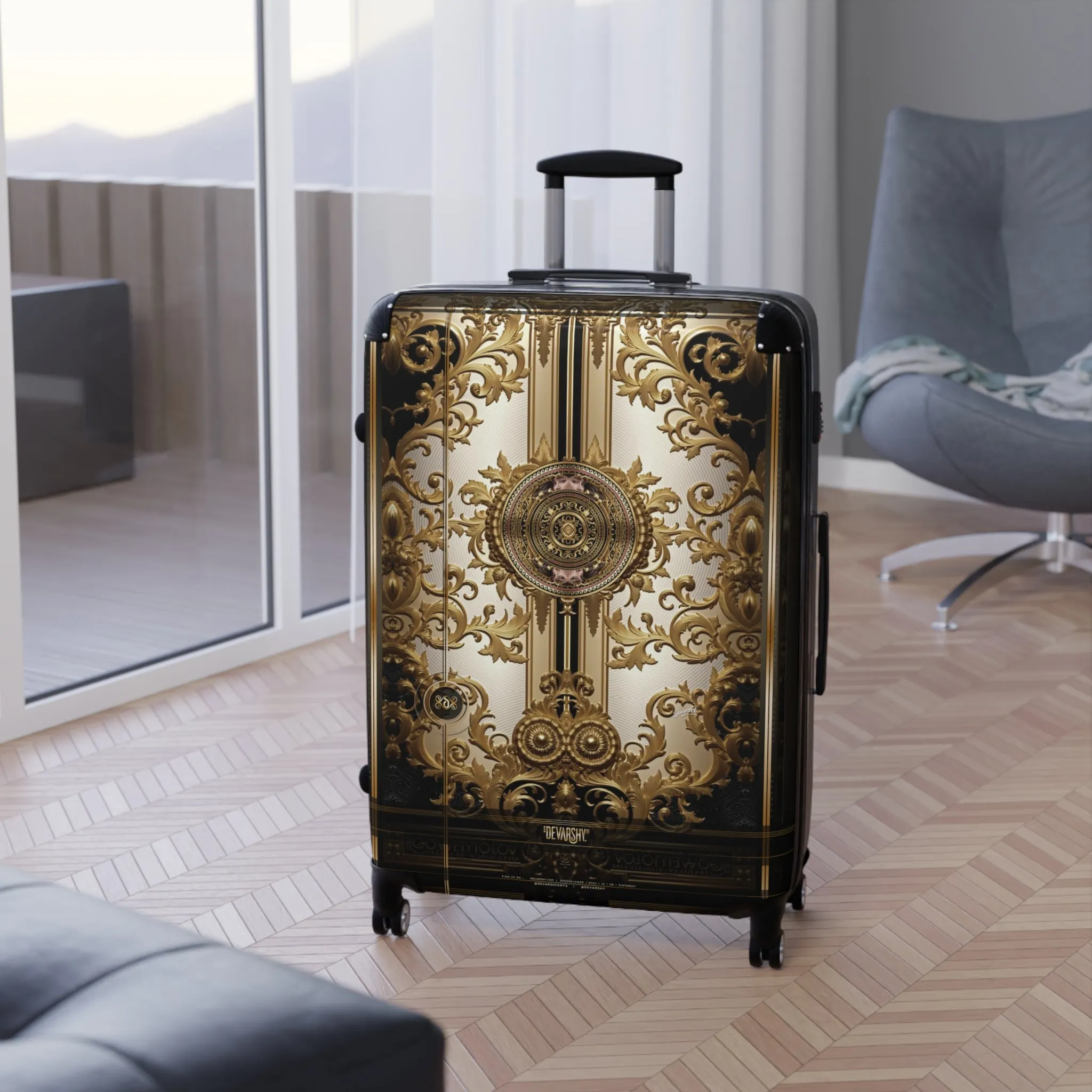 Royal Emblem Suitcase Golden Baroque Luggage Premium Hard Shell Carry-on Suitcase Luxury Travel Suitcase | D20207