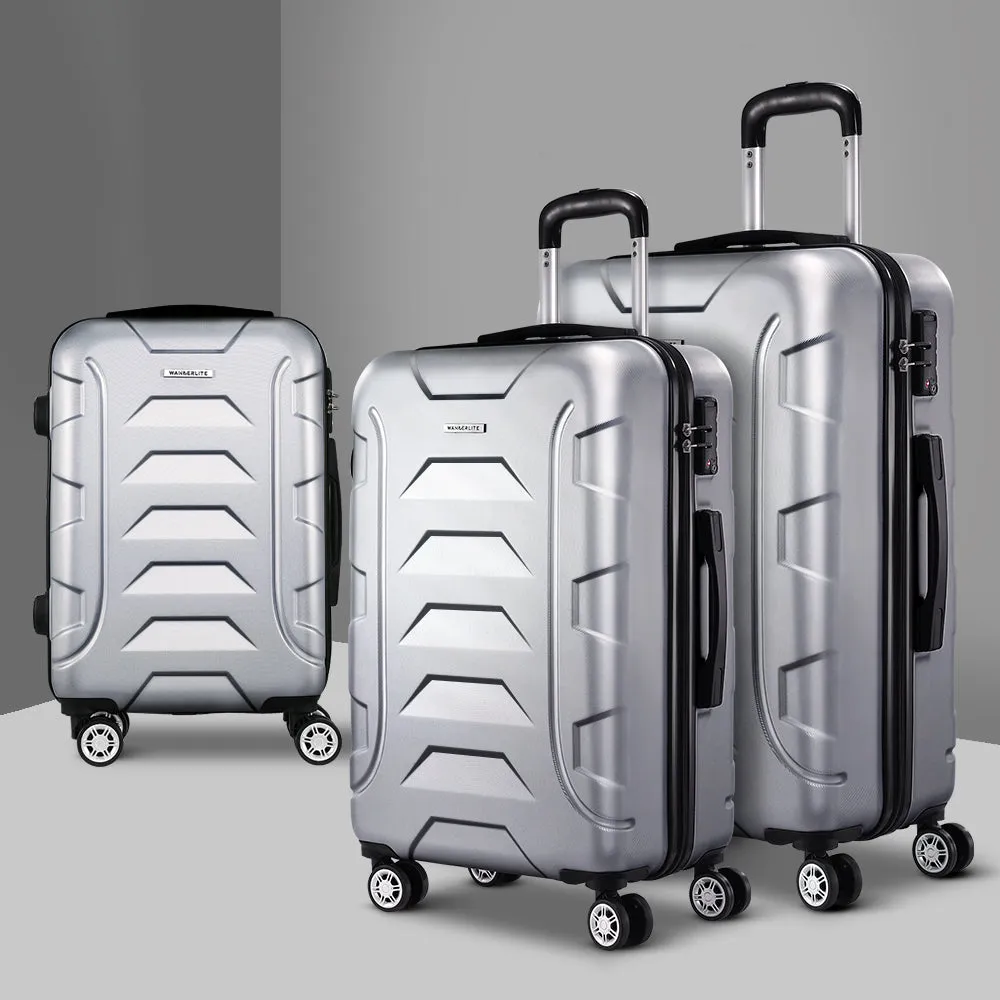 Set of 3 Luggage Suitcase Travel 20" 24" 28" Hardcase Trolley TSA Lock Silver