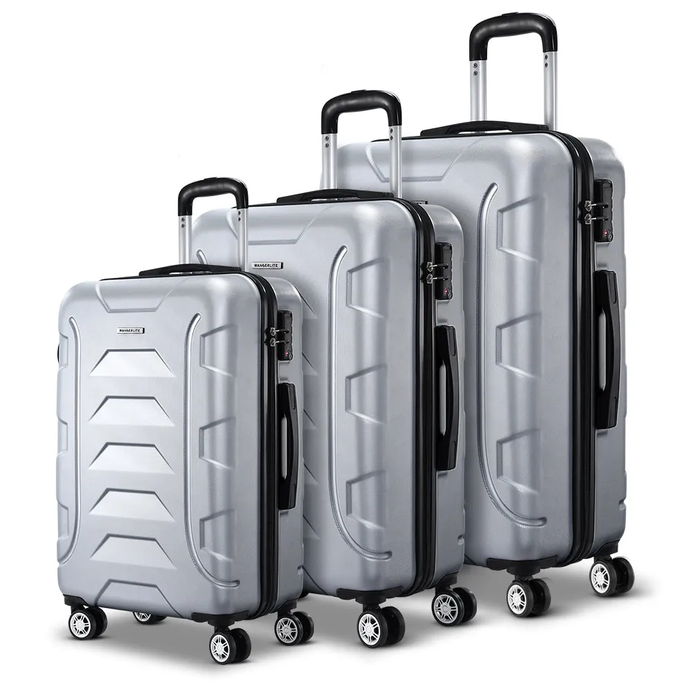 Set of 3 Luggage Suitcase Travel 20" 24" 28" Hardcase Trolley TSA Lock Silver