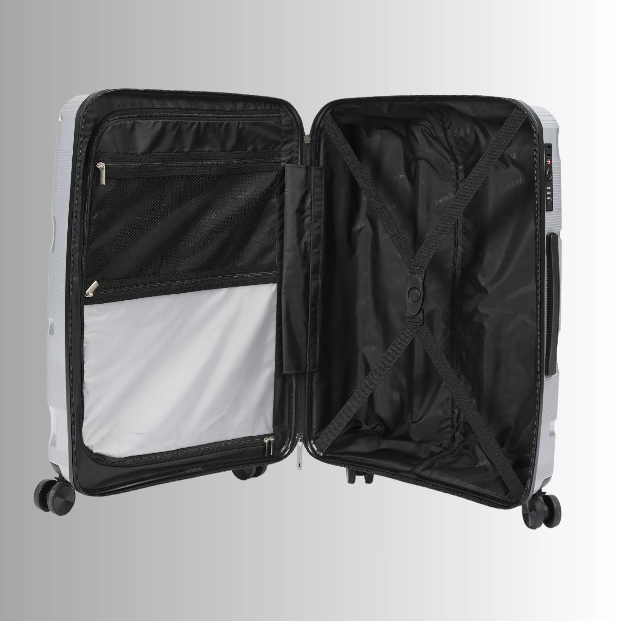 Silver Hardcase Roller Luggage 24' with 360° Wheels & TSA Lock