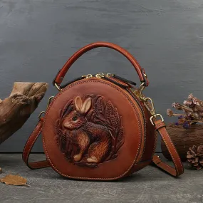 Vintage Embossing Rabbit Round Shape Shoulder Handbags 6223