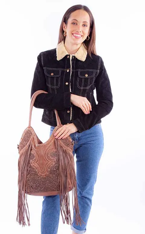 Western Shoulder Bag Leather Braided Accents