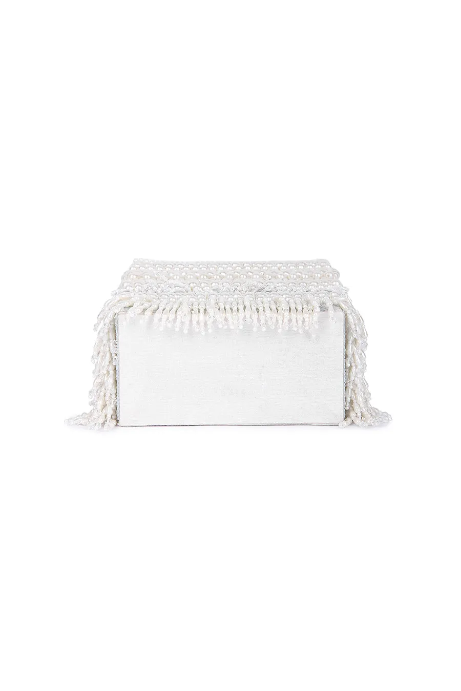 White Sunayena Pearl Embroidered Box Clutch