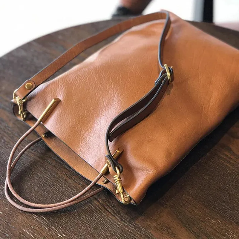 Women's Bucket Bag Natural Soft Genuine Leather